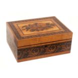 A satinwood Tunbridge ware box of rectangular form labelled for Edmund Nye, the sides with a broad