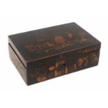 A small chinoiserie decorated rectangular box, probably relating to the Tunbridge trade, the sides