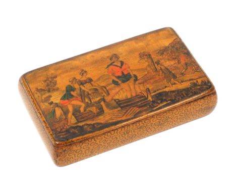 A Scottish sycamore snuff box, with wooden hinge, Royal Warrant mark visible to lid interior presumably by Smith Mauchline, t