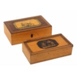 Two whitewood print and paint decorated Tunbridge ware rectangular boxes, comprising a small