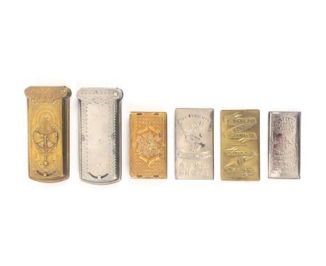 Six Avery and similar needle packet cases, comprising a 'Beatrice', floral panel and four compartments, 4.7cms, another 'The 