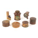Seven pieces of whitewood print and paint decorated Tunbridge ware, faulty or damaged, comprising