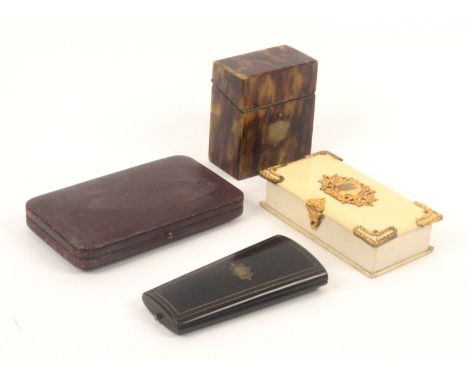 Four sewing companions, late 19th and 20th Century, comprising a rectangular tortoiseshell etui with a few tools, crude and p