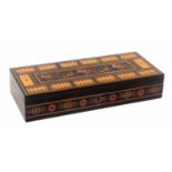 A fine coromandel wood Tunbridge ware cribbage box of rectangular form, labelled for Thomas