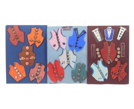 Buttons, 19th and 20th Century, waistcoat buttons, comprising a carded display of twenty one lithograph examples, another cir