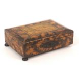 A Tunbridge ware burnt whitewood and print decorated sewing box, of rectangular form, gilt brass