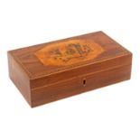 A rosewood paint decorated and inlaid Tunbridge ware rectangular playing card box by Sharp,