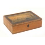 A whitewood print and paint decorated Tunbridge ware rectangular box, the sides with simple lines