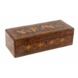 An unusual burr walnut Tunbridge ware box, of rectangular form, each side with a panel of