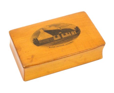A Scottish sycamore snuff box, with wooden hinge, internally stamped across the base 'J. Chalmers, Auchinleck', the lid with 