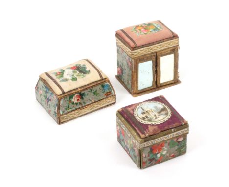 Three scrap decorated children's needle packet boxes, comprising 'The Alexandra Needle Case', falling sides and box interior,
