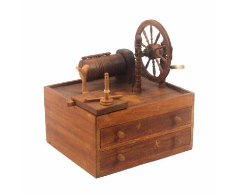 A mid 20th Century mahogany and inlaid continental bobbin winder, on two drawer base, 21.5 x 20 x 24cms.&nbsp; &nbsp; &nbsp; 