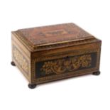 A rare penwork and mosaic Tunbridge ware box, of rectangular form, probably commemorating the