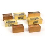 Four small whitewood Tunbridge ware gift and trifle boxes and three German souvenir boxes,