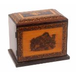 A rosewood Tunbridge ware table cabinet, the canted rectangular top with a panel of floral mosaic