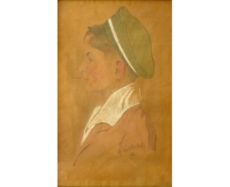 {Walthelm. Maler des 19./20. Jh.} Sign. und 1919 dat. Portrait eines Studenten. Bleistift und Kreide. 45 x 28,5 cm. Gl.u.R