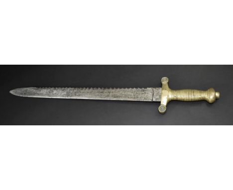 {Faschinenmesser M/1842} für Pioniere (französ. Muster 1831). Keilklinge mit Sägerücken, gemarkt E.u.F. Hörster Solingen, auf