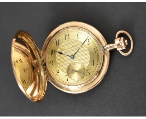{Feine IWC-Goldsavonnette.} 14 ct. Glattes Gehäuse. Goldcuvette. Goldfarbenes Zifferblatt. Präzisions-Ankerwerk. Schwanenhals