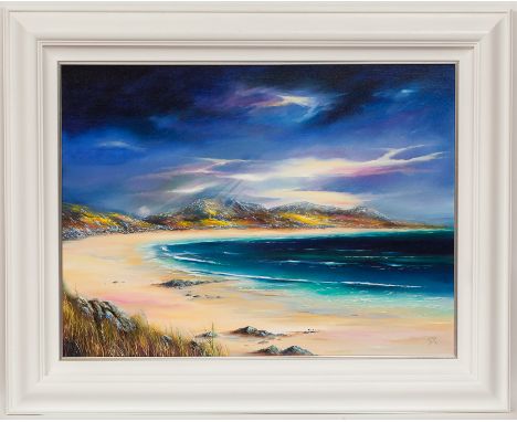 DOUGLAS ROULSTONCASTAWAY LIGHT AT BORNISH BEACHoil on canvas, signed with initials76cm x 102cmFramed