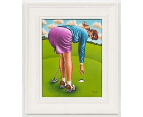 GRAHAM MCKEAN, 
BIRDIE PUTT 
oil on canvas, signed, titled verso 
46cm x 36cm 
Framed