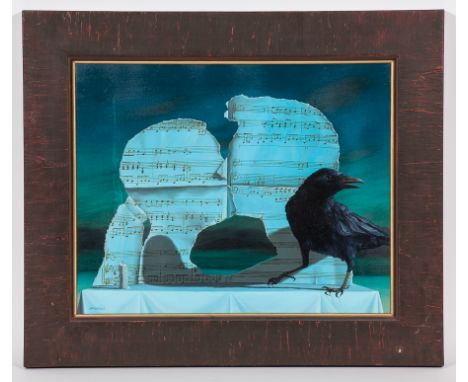 * GORDON K MITCHELL RSA RSW RGI,
BLACK CROW BLUE
oil on canvas, signed, further signed, titled and dated 1994 verso
39cm x 49