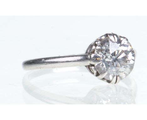 A diamond solitaire ring
The old brilliant-cut diamond, claw set to white metal shank, diamond weight approximately 1.33ct, r