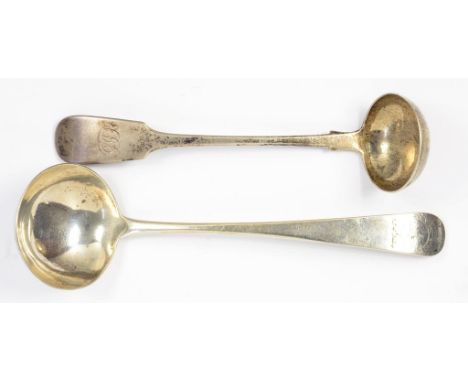 A VICTORIAN SILVER CREAM LADLE, FIDDLE PATTERN, NEWCASTLE 1863 AND A SCOTTISH GEORGE III SILVER SAUCE LADLE, OLD ENGLISH PATT