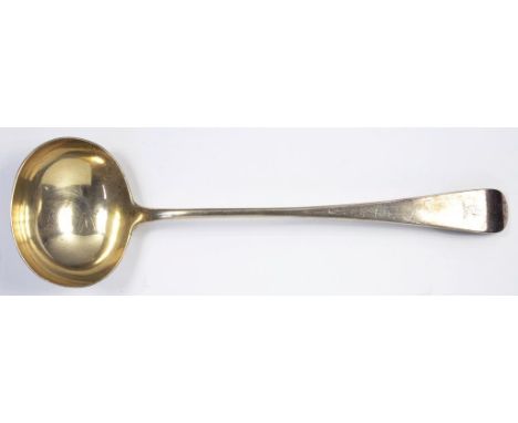 A VICTORIAN SILVER SOUP LADLE, OLD ENGLISH PATTERN, CRESTED, LONDON 1884, 8OZS 10DWTS