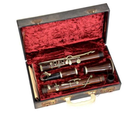 A BELGIAN WOOD CLARINET BY E. ALBERT, BRUSSELS, ALSO STAMPED FOR THE RETAILER S.A. CHAPPELL, 52 NEW BOND STREET, LONDON, CASE