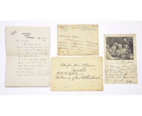 AUTOGRAPHS.  SIR ARTHUR QUILLER-COUCH, AUTOGRAPH LETTER SIGNED, ONE AND A HALF P, THE HAVEN, FOWEY, CORNWALL, MARCH 30 1922, 
