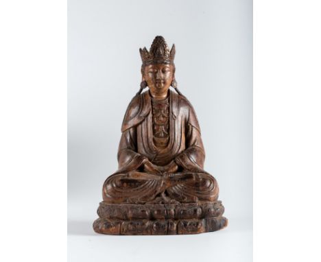  A hardwood sculpture of Guanyin China, Yuan dynasty, 1279 - 1368Cm 35,50 22.00 % buyer's premium on the hammer priceVAT marg