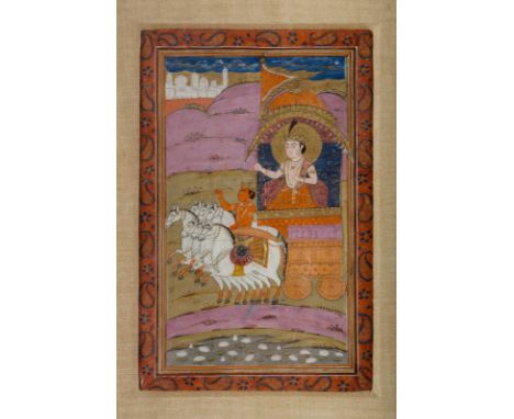  A miniature painting depicting Surya on the chariot Kashmir, mid 19th century Cm 23,00 x 29,50 22.00 % buyer's premium on th