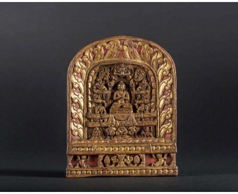  A gilt polychrome wooden prabha with VairocanaTibet, 15th - 16th century or later  Finely carved and picturing the transcend