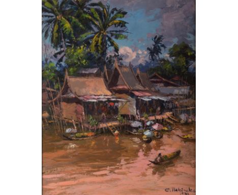  Chalem NakirasVillage on a riverOil con canvasCm 40,00 x 50,00 22.00 % buyer's premium on the hammer priceVAT margin scheme,