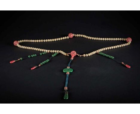  An important ivory carved Chao ZhuChina, Qing dynasty, possibly Qianlong period, 18th century Made up of 108 beads, divided 