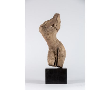  An Apsara dancer sandstone fragmentNorthern India, 13th century Provenance: Collection of Louis and Lynn Wolfson, Miami.Cm 3