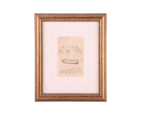 Ben Nicholson (1894-1982), Sailing boat through a window, Isle of Wight, unsigned, pencil on notepaper, 14 x 9 cm, framed and