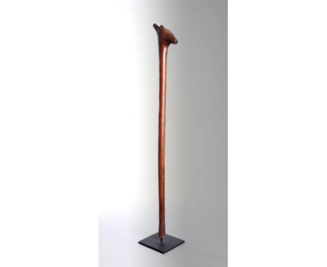 A Tanzania staff possibly Kaguru with a carved antelope head finial with incised linear decoration to the back, 64.5cm high, 