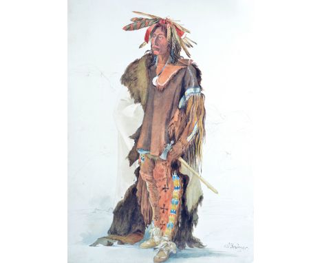 After Carl Bodmer. A Sioux Warrior colour print, 42cm x 32.5cm, four prints of Native Indians, a calendar poster for 1941, tw
