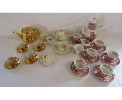 Royal Worcester gold lustre teapot with cups and saucers, Grindley Staffordshire teapot with cups and saucers, milk jug and s