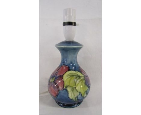 Moorcroft anemone on blue background baluster table lamp - Queen Mary label still attached - approx. 16cm tall (untested)