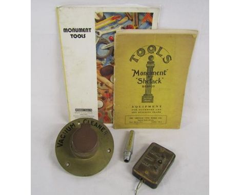 Brass vacuum plug, valet chord pull handle and waiter, maid and valet button system, advised removed from the Savoy Hotel Lon