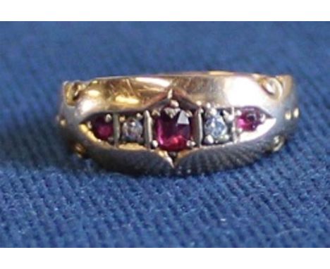 Victorian 15ct gold ruby &amp; diamond gypsy ring, 2.14g, size H