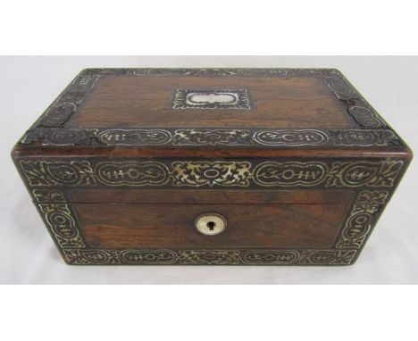 19th century mother of pearl inlaid rosewood tea caddy - approx. 25.5cm x 14.5cm x 12.5cm&nbsp;
