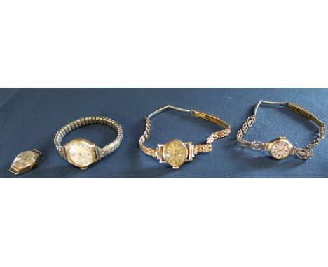 3 ladies wristwatches marked 375 including Rotary &amp; Talis on a bracelet straps &amp; 1 other watch face