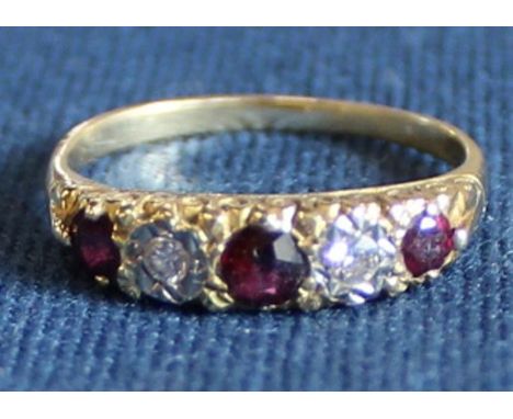 Tested as 18ct gold ruby &amp; diamond gypsy ring 2.89g, size N