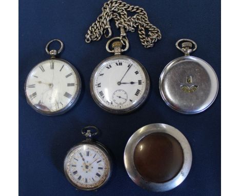 2 silver open face pocket watches, silver watch chain, Continental silver fob watch, base metal digital display pocket watch 