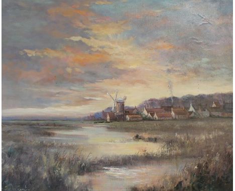 Oil on canvas "Dawn Light Clay Mill" by Shirley Carnt (British B 1987) 81cm x 71cm - surface appears to be dirty in patches