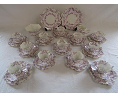 The Foley China Wileman (1894-1910) tea set lilac flower design Rd 272764 includes cake plates, slop bowl and cream jug