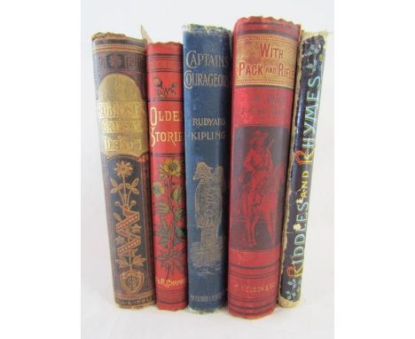 5 books - The Life and Adventures of Robinson Crusoe inscribed Mary L Bennett 1893 - Olden Stories W &amp; R Chambers 1891 - 